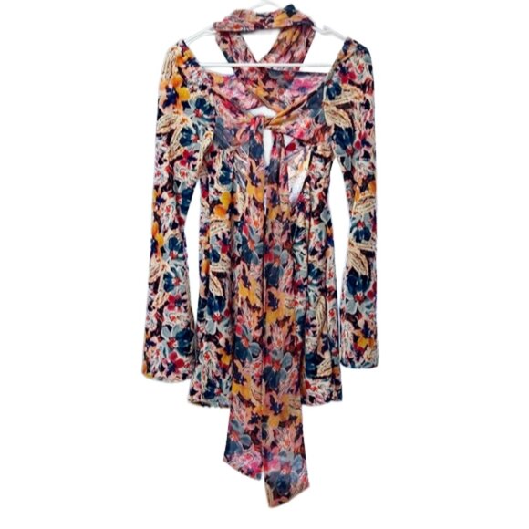 For Love & Lemons Blake Floral Cutout Mini Dress Multi M Long Sleeve Statement - Picture 8 of 16